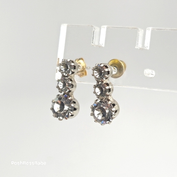 Vintage Rhinestone Drop Earrings - Picture 1 of 8
